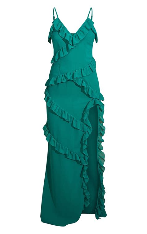 givenchy green ruffle dress|Dress in silk with ruffles on the side .